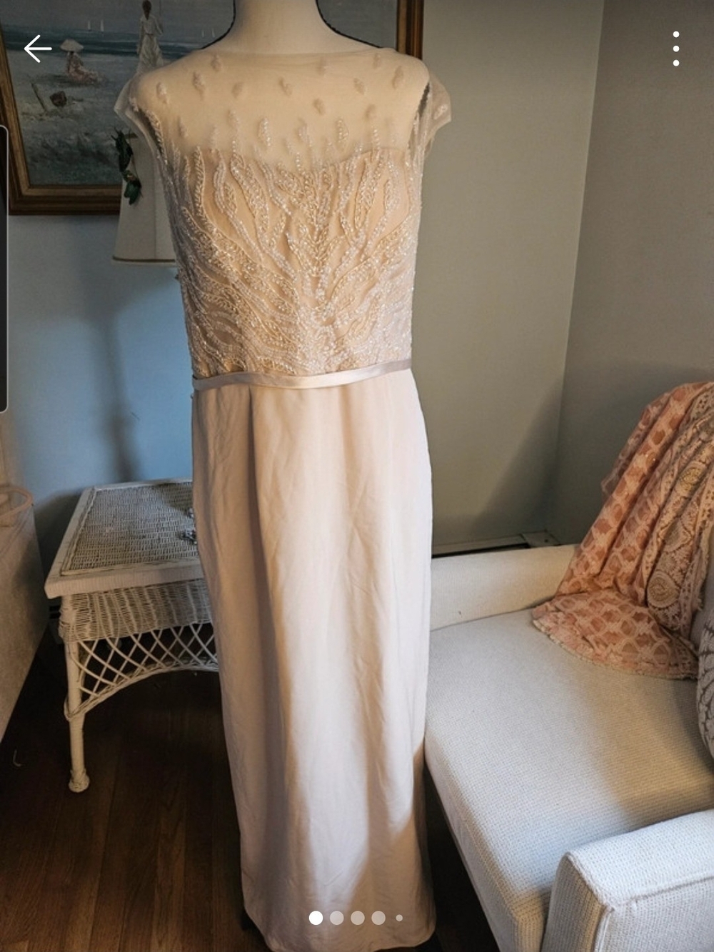 Ivory Beaded Maxi Dress with Sheer Yoke